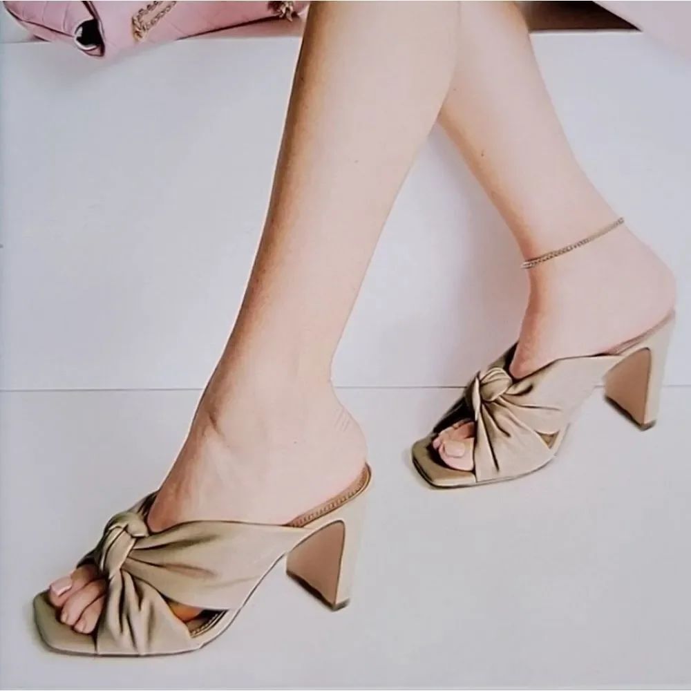 BRAND NEW FOREVER SQUARE TOE BOWTIE SLIDES HEEL BACKLESS CHUNKY HEEL SANDAL